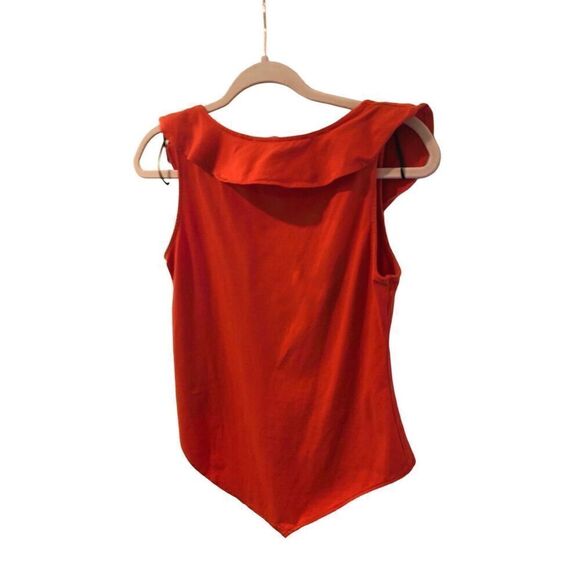 H&M L Ruffled Stretchy Halter V Neck Ruffled Orange Bodysuit - Picture 8 of 10